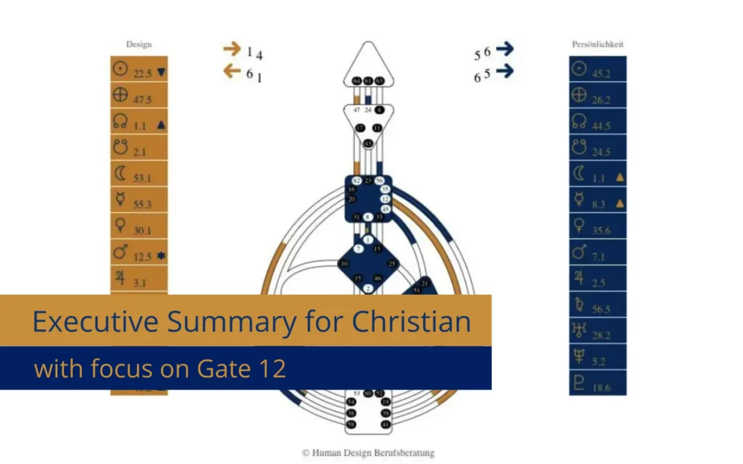 Executive Summary by Christian and the Human Design Gate 12 in focus